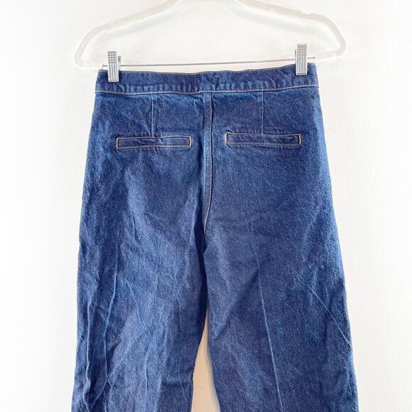 Express High Rise Wide Leg Exposed Double Zipper Dark Wash Jeans 4 Petite - Picture 6 of 12